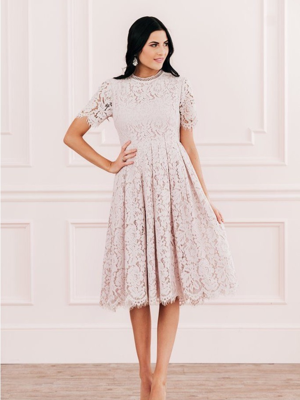 Rachel Parcell Blush Lace Midi Fit-and-Flare Dress